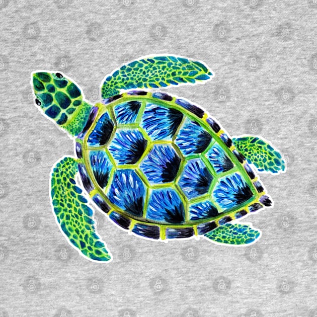 Psychedelic Green Sea Turtle Painting by narwhalwall